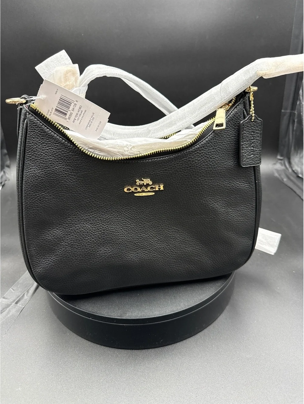 Coach Black Pebbled Leather Small Hobo Shoulder Bag Purse